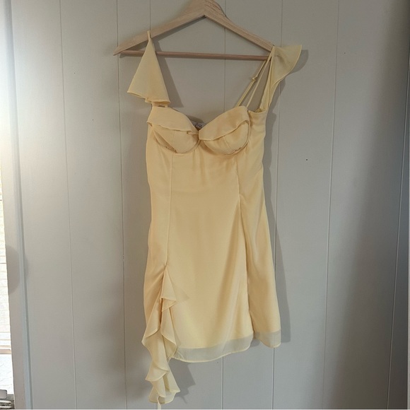 JOSIANE
Asymmetric Draped Mini Dress in Yellow - Picture 9 of 14